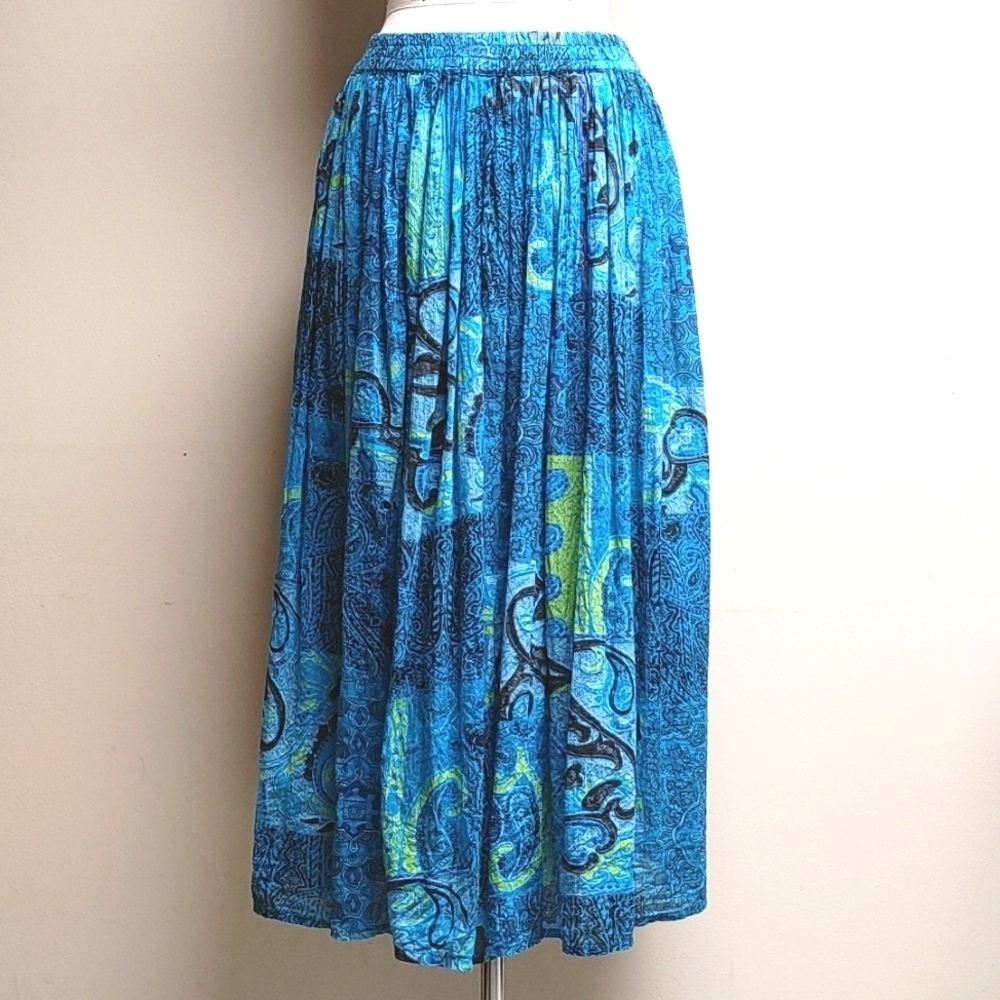 SUDHA Cotton Full Skirt Elastic Waist in Blue Size M - Picture 3 of 13